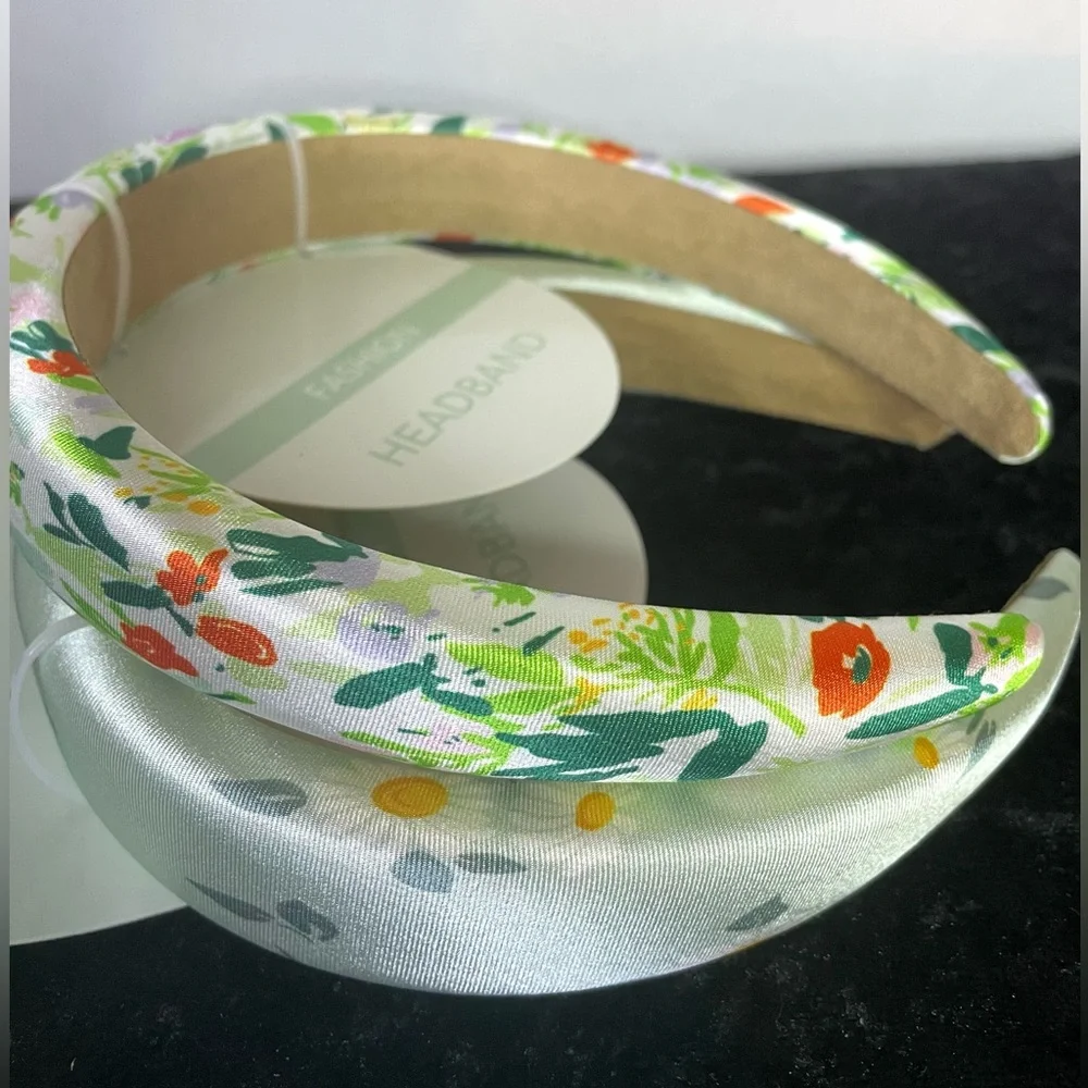 Hair Bands / Bow ~ Mint Green Floral Daisies Multicolored- Peach Lace Ribbon NWT